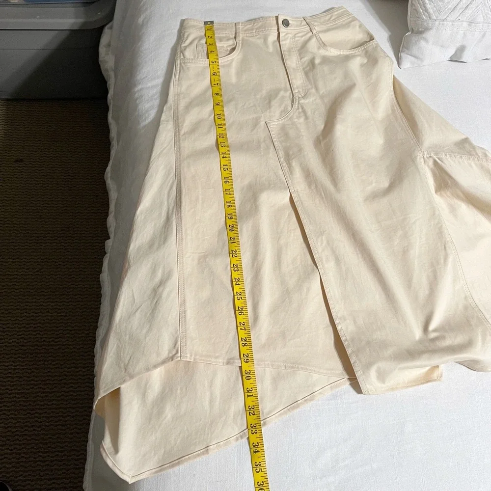 ZARA Asymmetrical Midi Skirt Cream Cotton Blend Size Medium